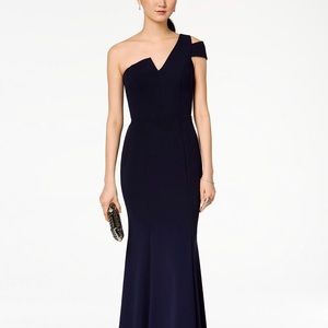 Betsy & Adam Petite One Shoulder Mermaid Gown